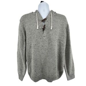 Hooded Cotton Sweater Toggle Elbow Patches Mens XXL Gray Speckled Heritage